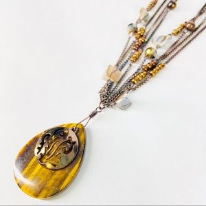 Stone Teardrop Pendant Necklace Filigree Charm